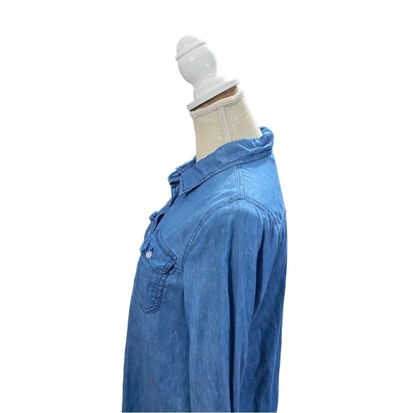 Indigo Rein Women Blue Chambray Button-Front Mini Shirt Dress Sz Sm Denim Pocket - Picture 4 of 14